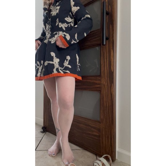 Freeway Floral Embroidered Baby Doll Jacket, Navy With Orange Trim Size Small - Picture 13 of 15